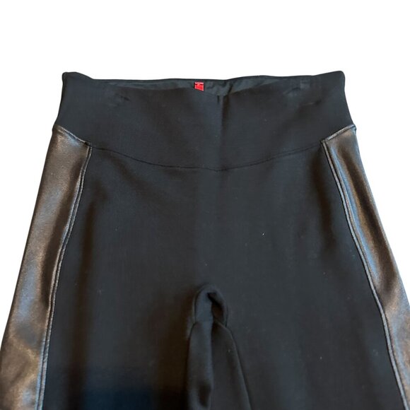 Spanx Black Faux Leather Side Panel Leggings Pull-On Stretch Size Medium Women's - Picture 3 of 11